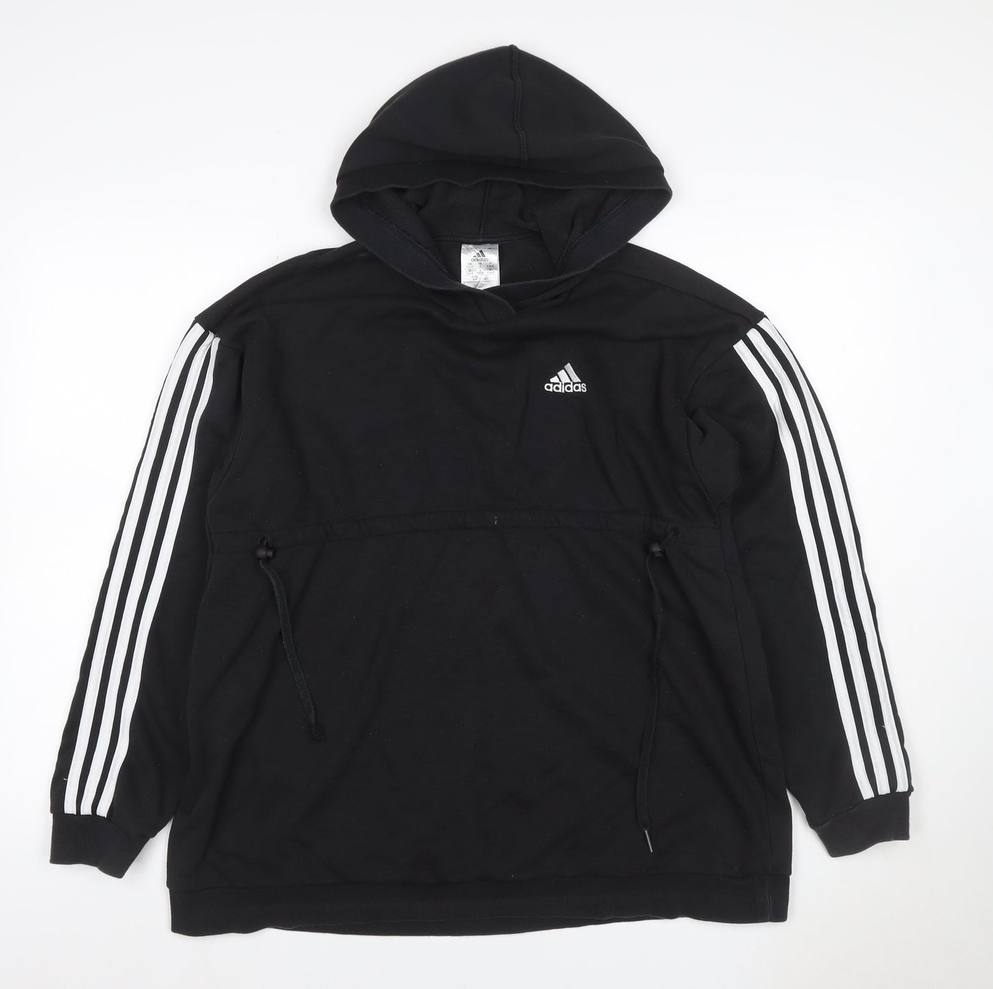 Adidas Women’s Black S Pullover Hoodie 3 Stripe Logo Drawstring Pocket