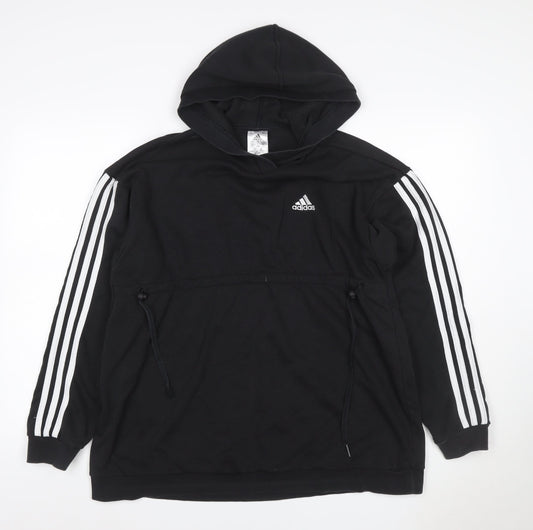 Adidas Women’s Black S Pullover Hoodie 3 Stripe Logo Drawstring Pocket