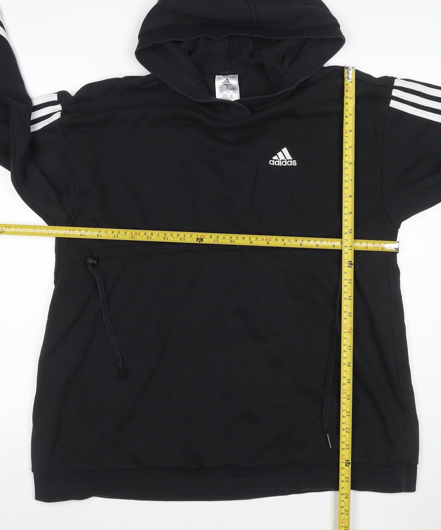 Adidas Women’s Black S Pullover Hoodie 3 Stripe Logo Drawstring Pocket