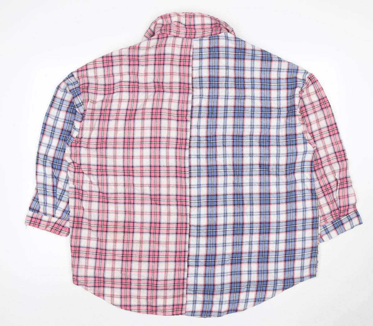 Boohoo Women’s Pink Blue Plaid Button-Up Shirt UK 18 3/4 Sleeve