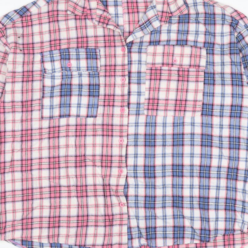Boohoo Women’s Pink Blue Plaid Button-Up Shirt UK 18 3/4 Sleeve
