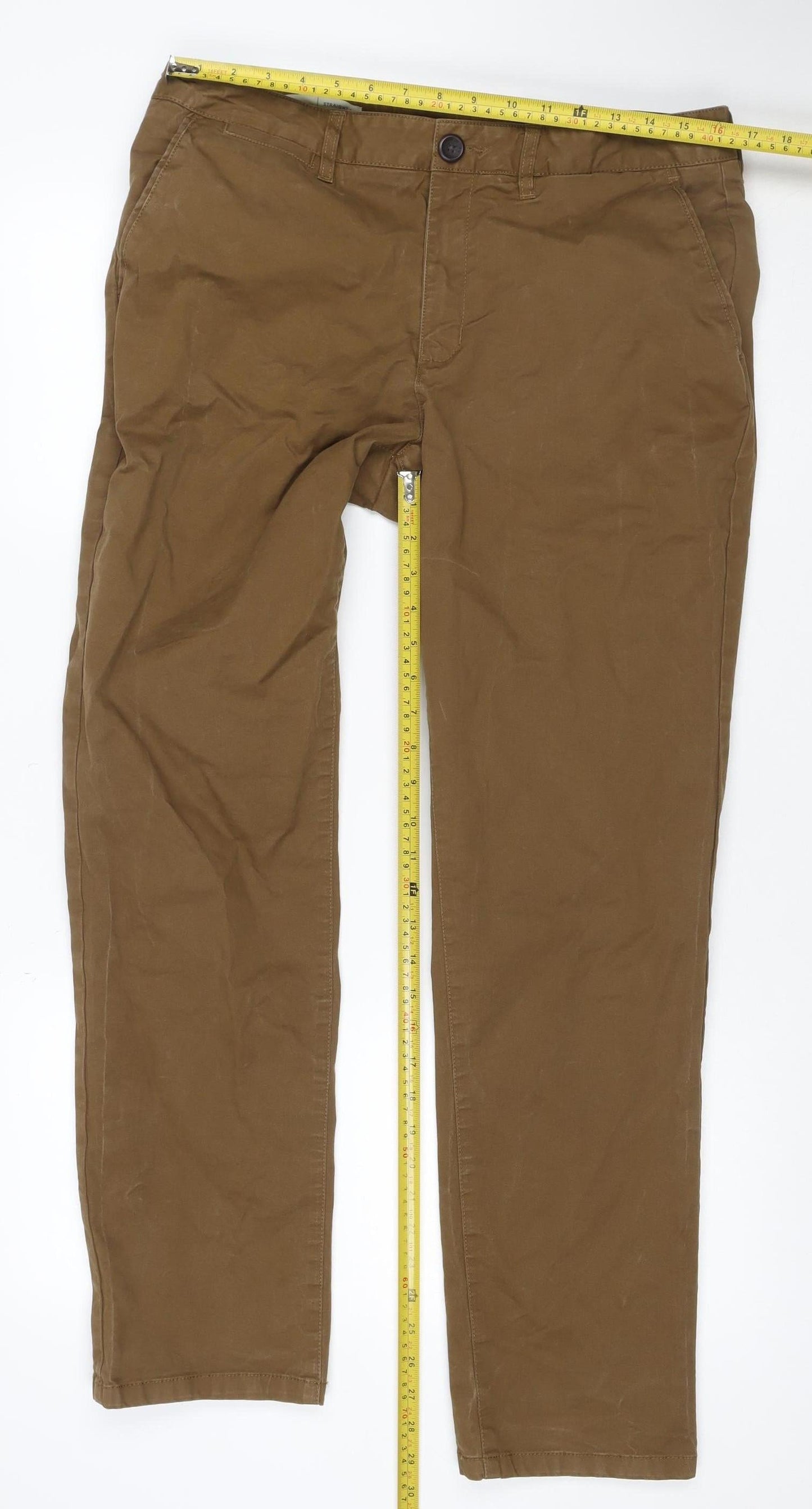 Racing Green Men’s Brown 34R Straight Fit Cotton Chino Trousers