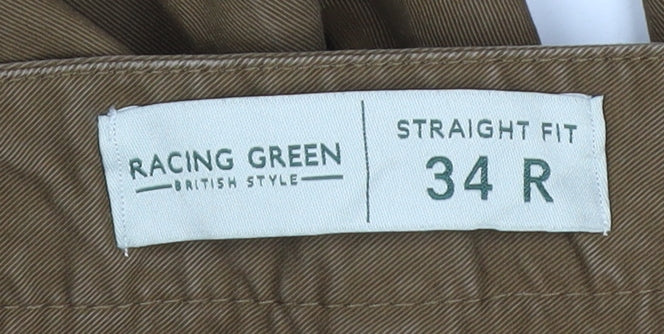 Racing Green Men’s Brown 34R Straight Fit Cotton Chino Trousers