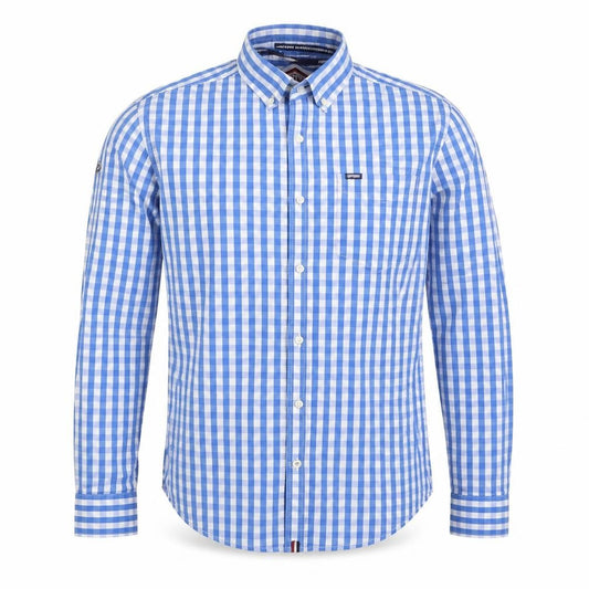 Superdry Men’s Blue Check Button-Down Cotton Shirt 2XL Long Sleeve