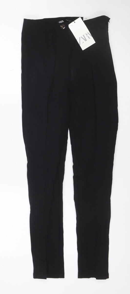 Zara Women Black S Polyamide Stretch Skinny Leggings Button Zip NWT