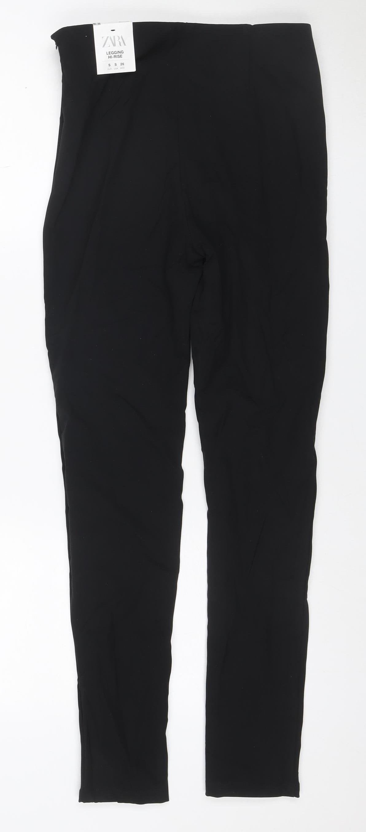 Zara Women Black S Polyamide Stretch Skinny Leggings Button Zip NWT