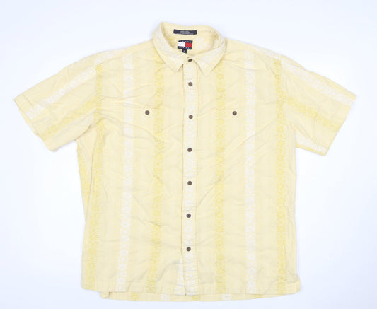 Tommy Hilfiger Men's Yellow XL Floral Short Sleeve Cotton Shirt