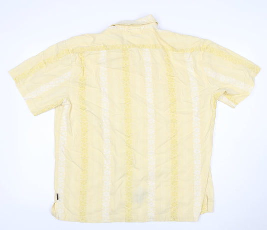 Tommy Hilfiger Men's Yellow XL Floral Short Sleeve Cotton Shirt