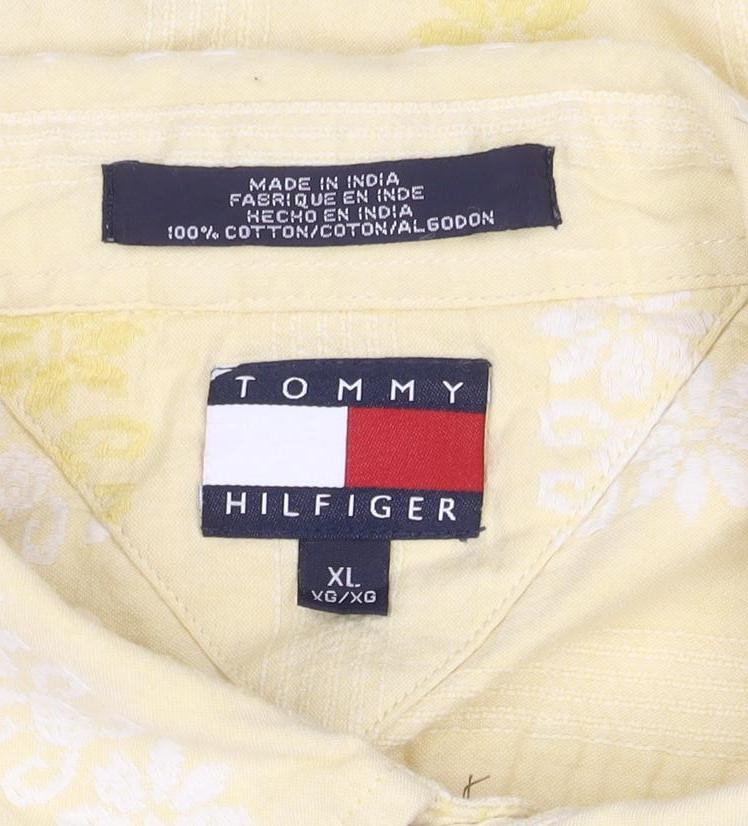 Tommy Hilfiger Men's Yellow XL Floral Short Sleeve Cotton Shirt