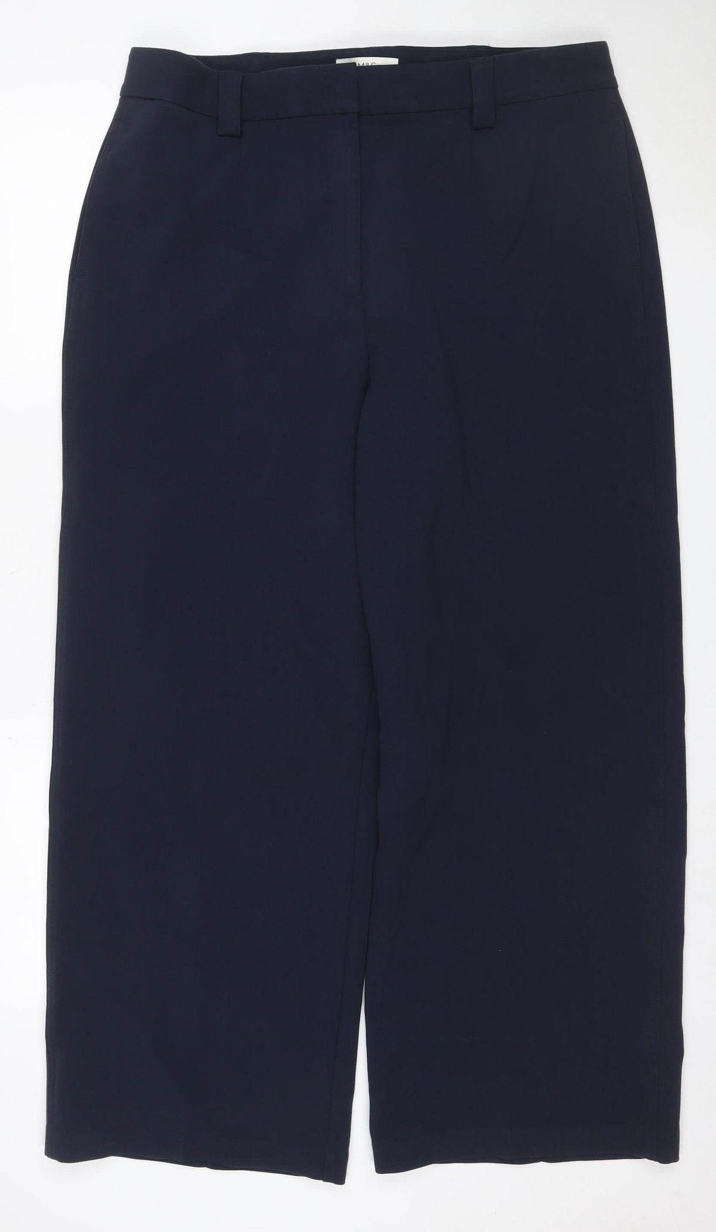 Marks & Spencer Women Navy UK 18 Wide Leg Belted Tailored Trousers