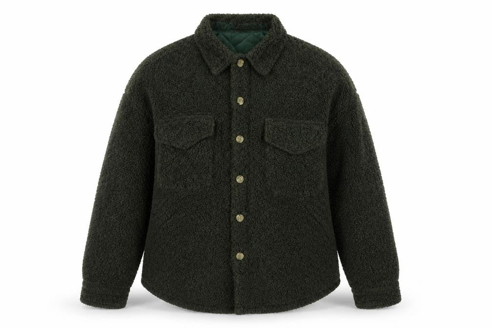 Front view of ASOS DESIGN Women’s Green Teddy Fleece Button Jacket UK 10 Lined