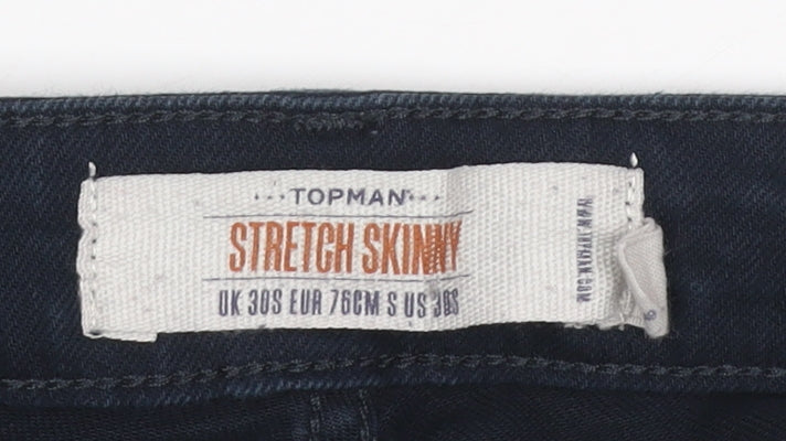 Topman Men's Blue W30 Short Stretch Skinny Jeans Cotton