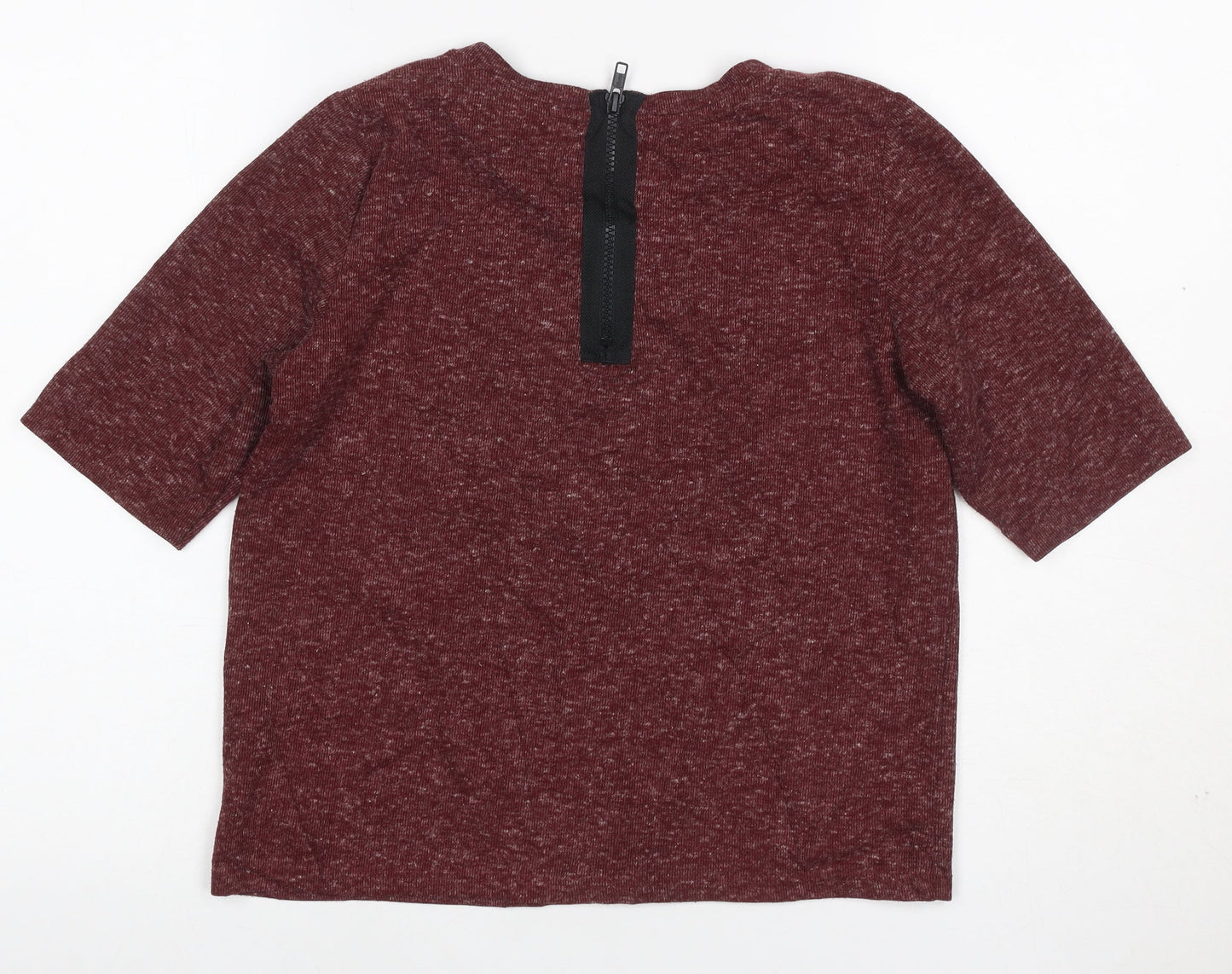 Topshop Women's Red UK 8 Basic Jersey 3/4 Sleeve Zip Back T-Shirt