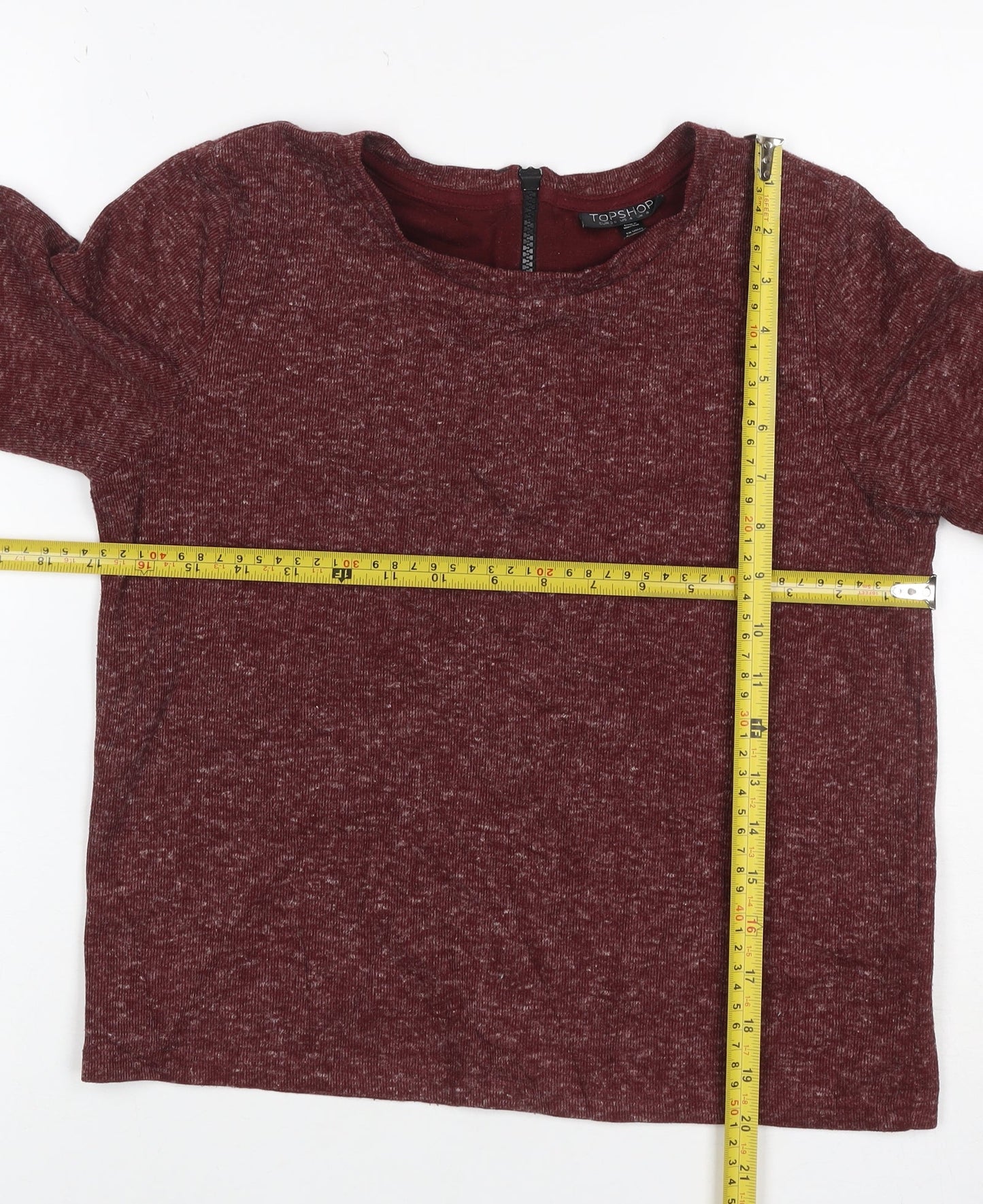 Topshop Women's Red UK 8 Basic Jersey 3/4 Sleeve Zip Back T-Shirt