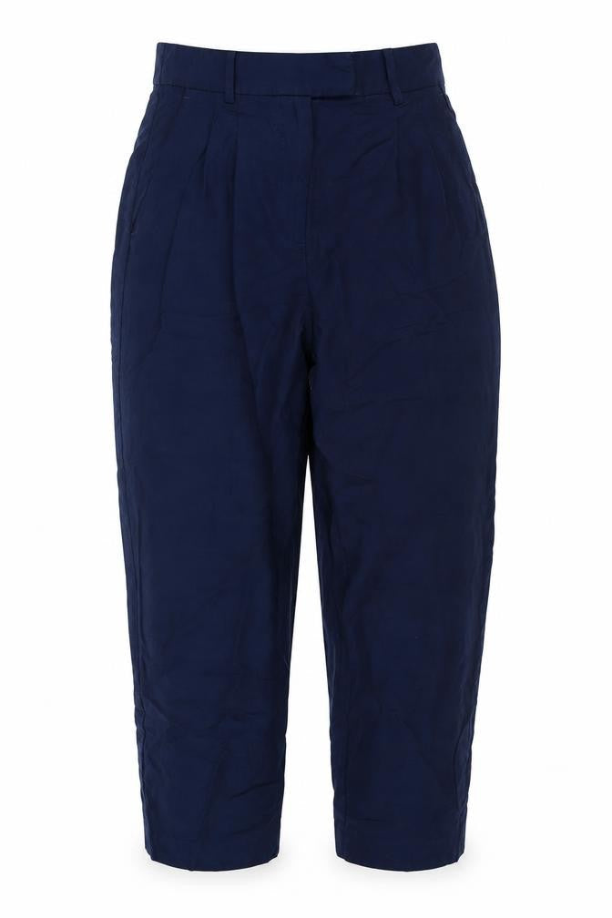 H&M Women’s Navy Blue UK 8 Linen Blend Cropped Straight Trousers