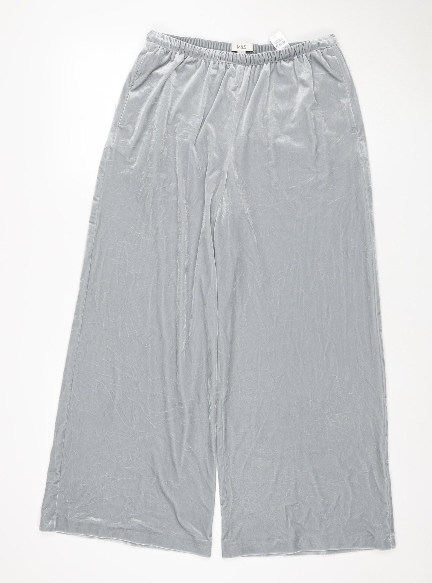 Marks and Spencer Women's Grey UK 12 Short Velvet Wide-Leg Trousers