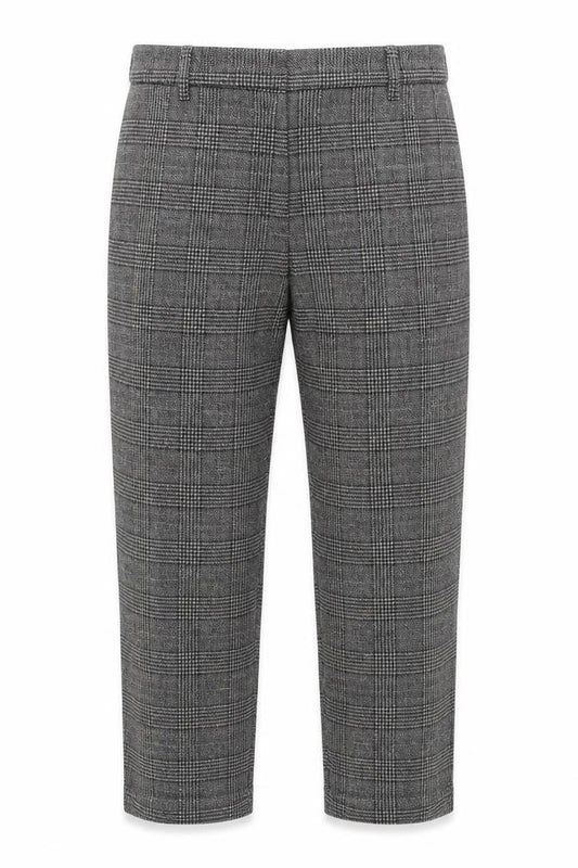 H&M Women Grey Check Tapered Cropped Trousers UK 6 Stretch
