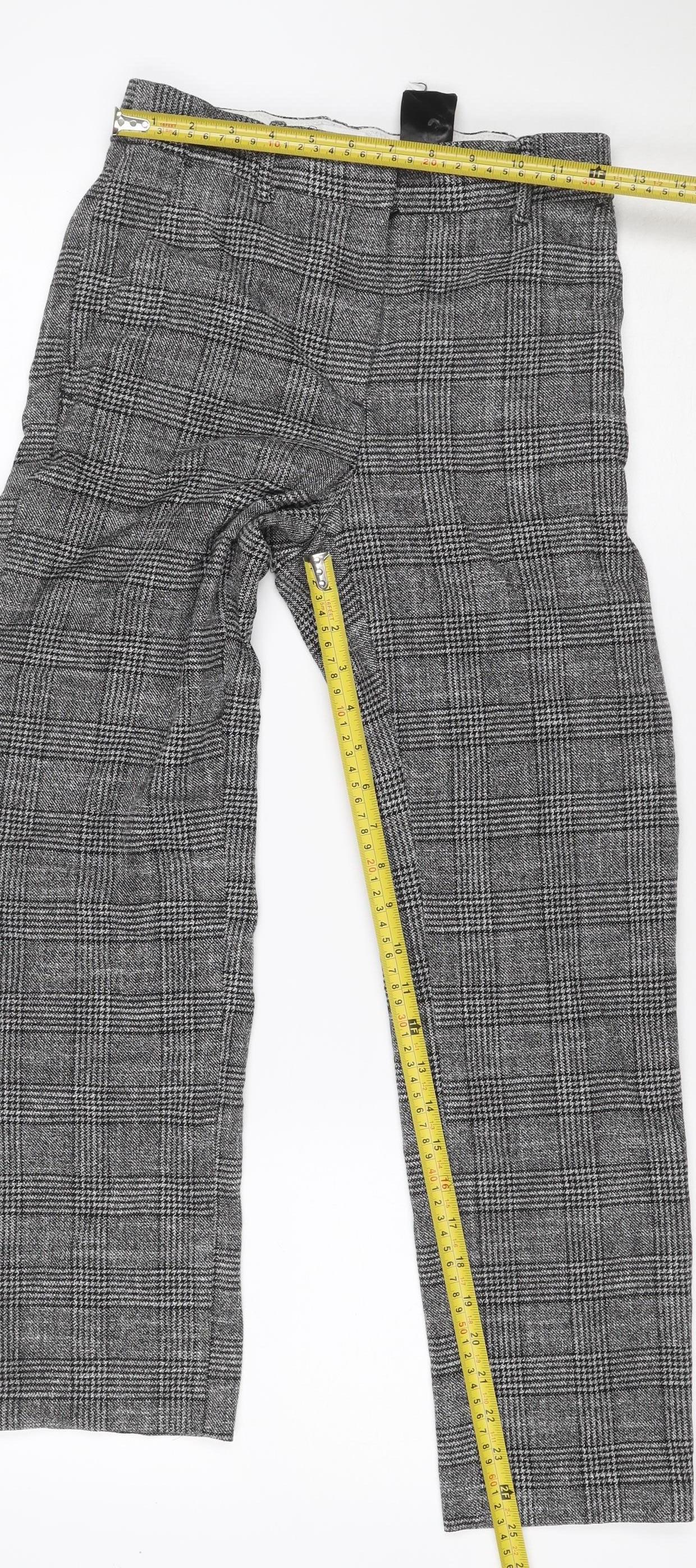 H&M Women Grey Check Tapered Cropped Trousers UK 6 Stretch
