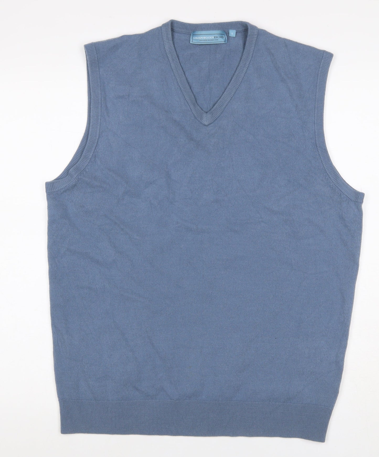 Green Woods Escape Men’s Blue L V-Neck Knit Sleeveless Jumper Vest