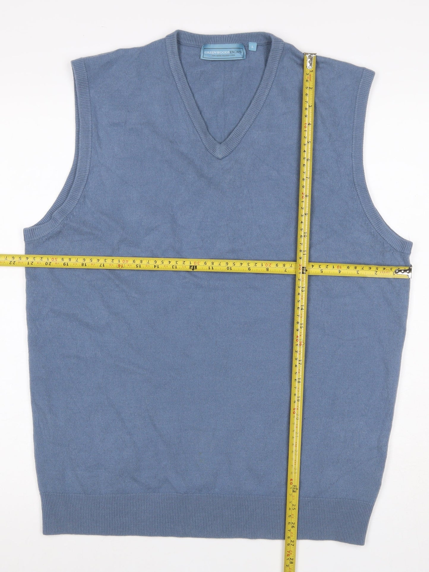 Green Woods Escape Men’s Blue L V-Neck Knit Sleeveless Jumper Vest
