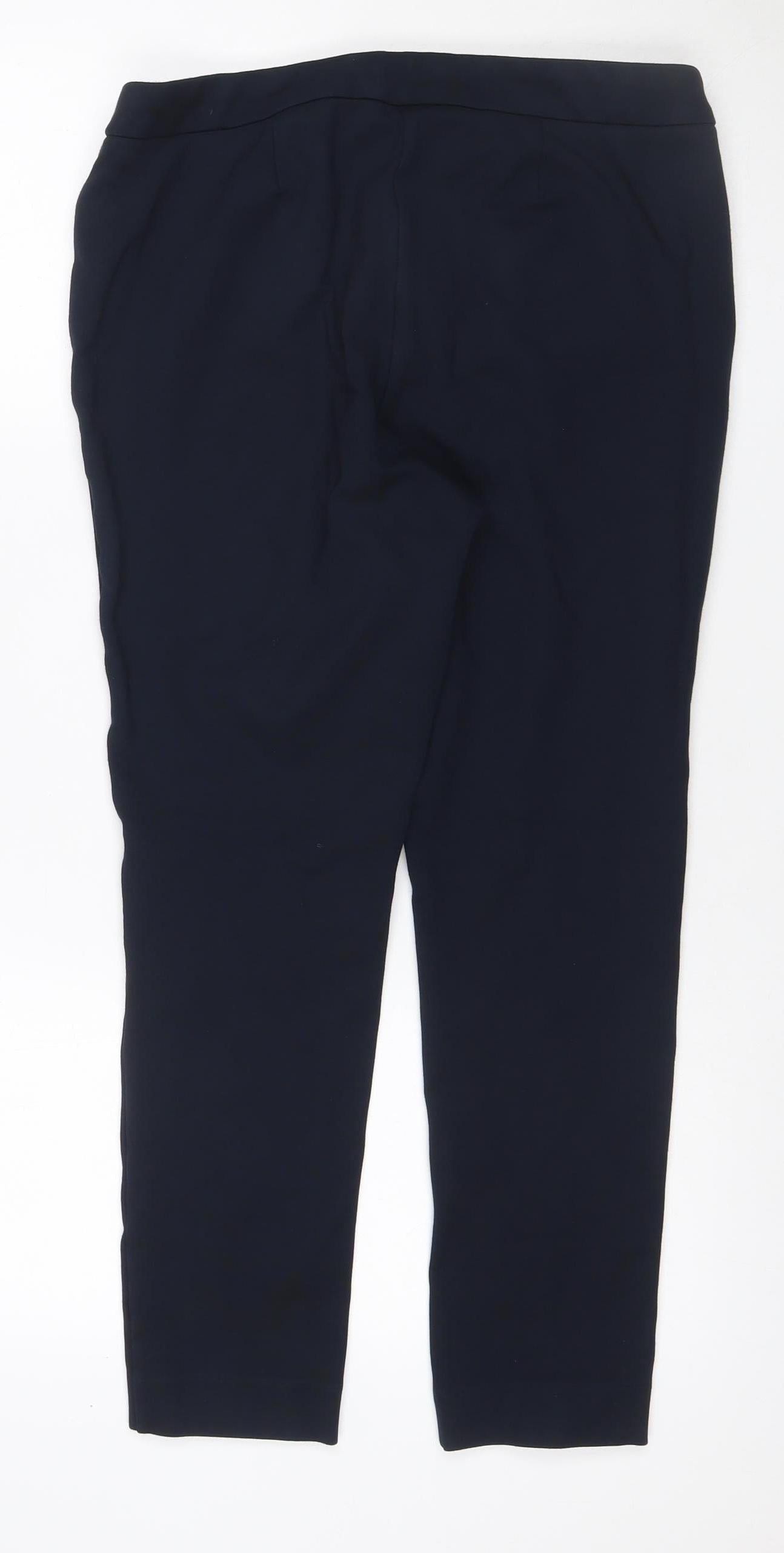 Marks and Spencer Women Black Size 14 Stretch Straight Trousers Zip Pockets