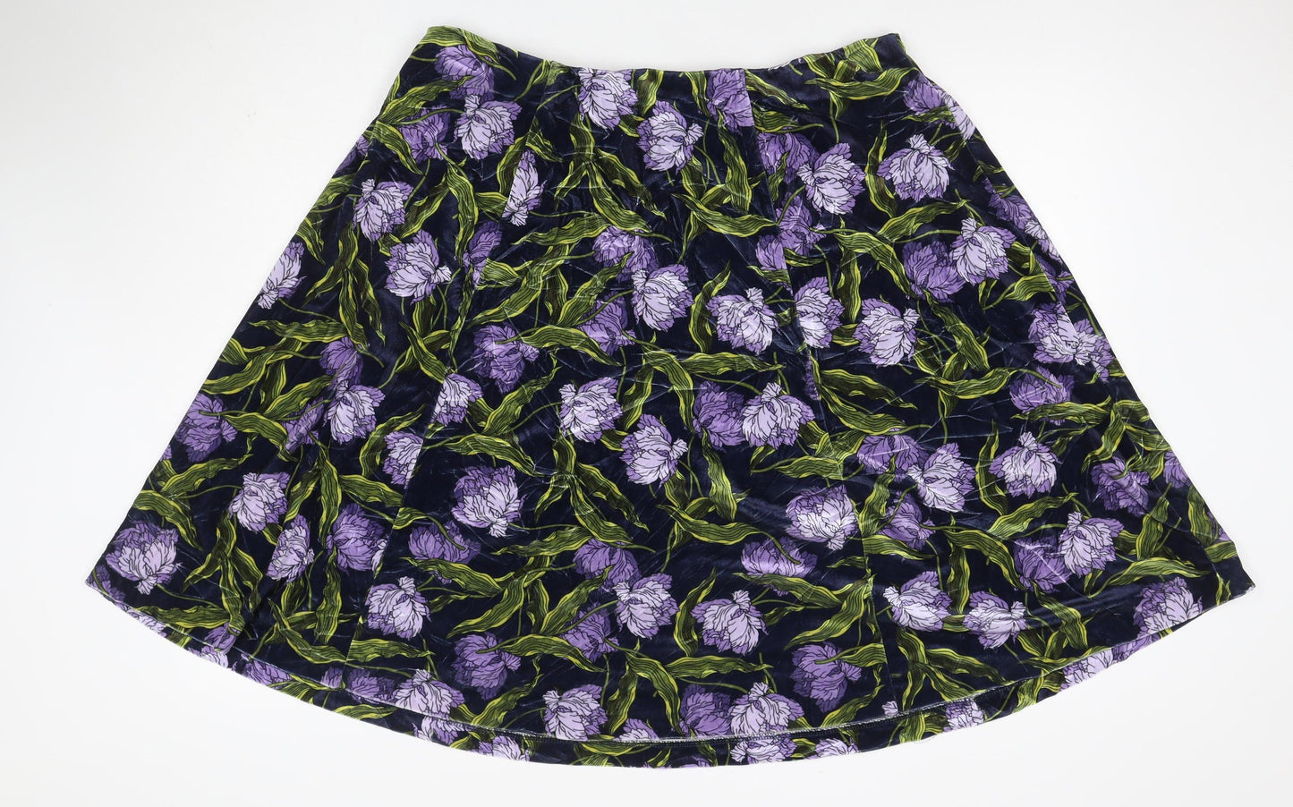 Marks and Spencer Women Blue Floral Velvet A-Line Skirt UK 22