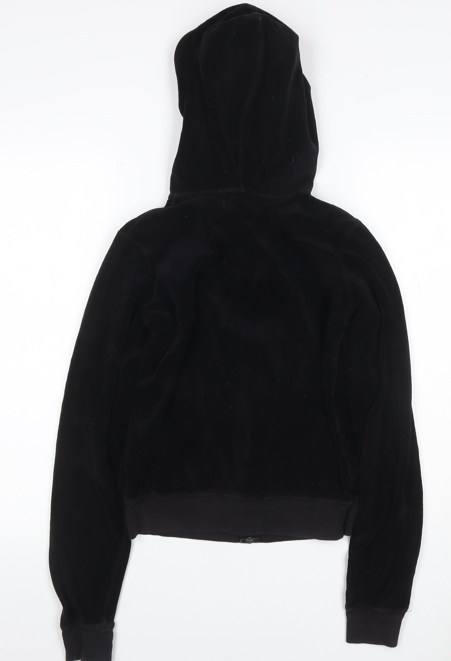 Juicy Couture Women Black M Velour Full Zip Hooded Hoodie