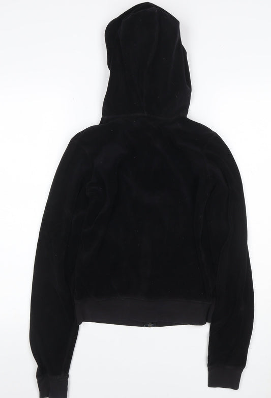Juicy Couture Women Black M Velour Full Zip Hooded Hoodie