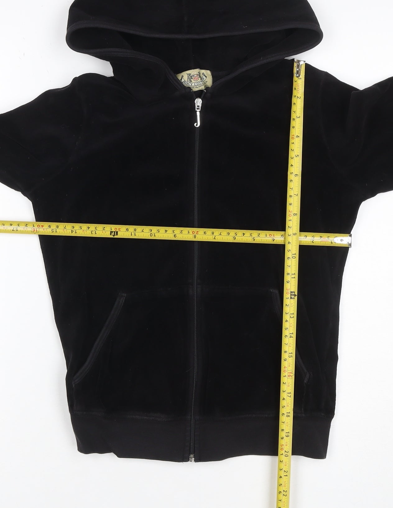 Juicy Couture Women Black M Velour Full Zip Hooded Hoodie