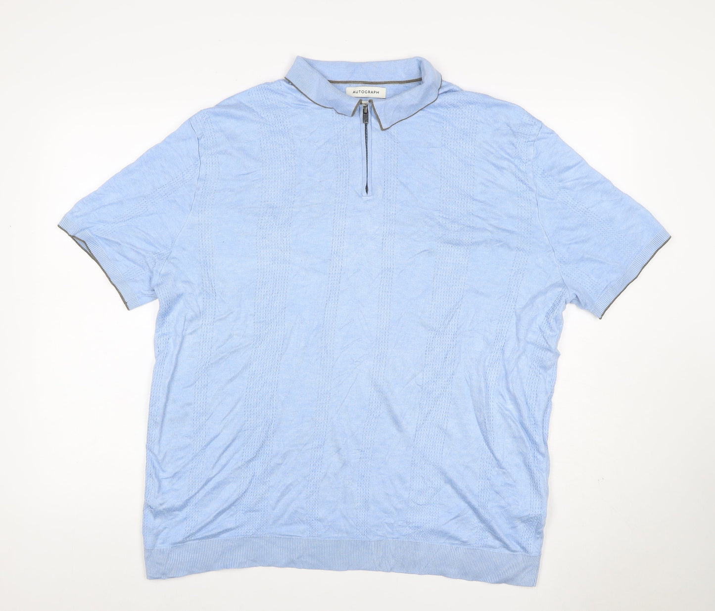 Autograph Men's Blue 2XL Short Sleeve 1/4 Zip Textured Knit Polo