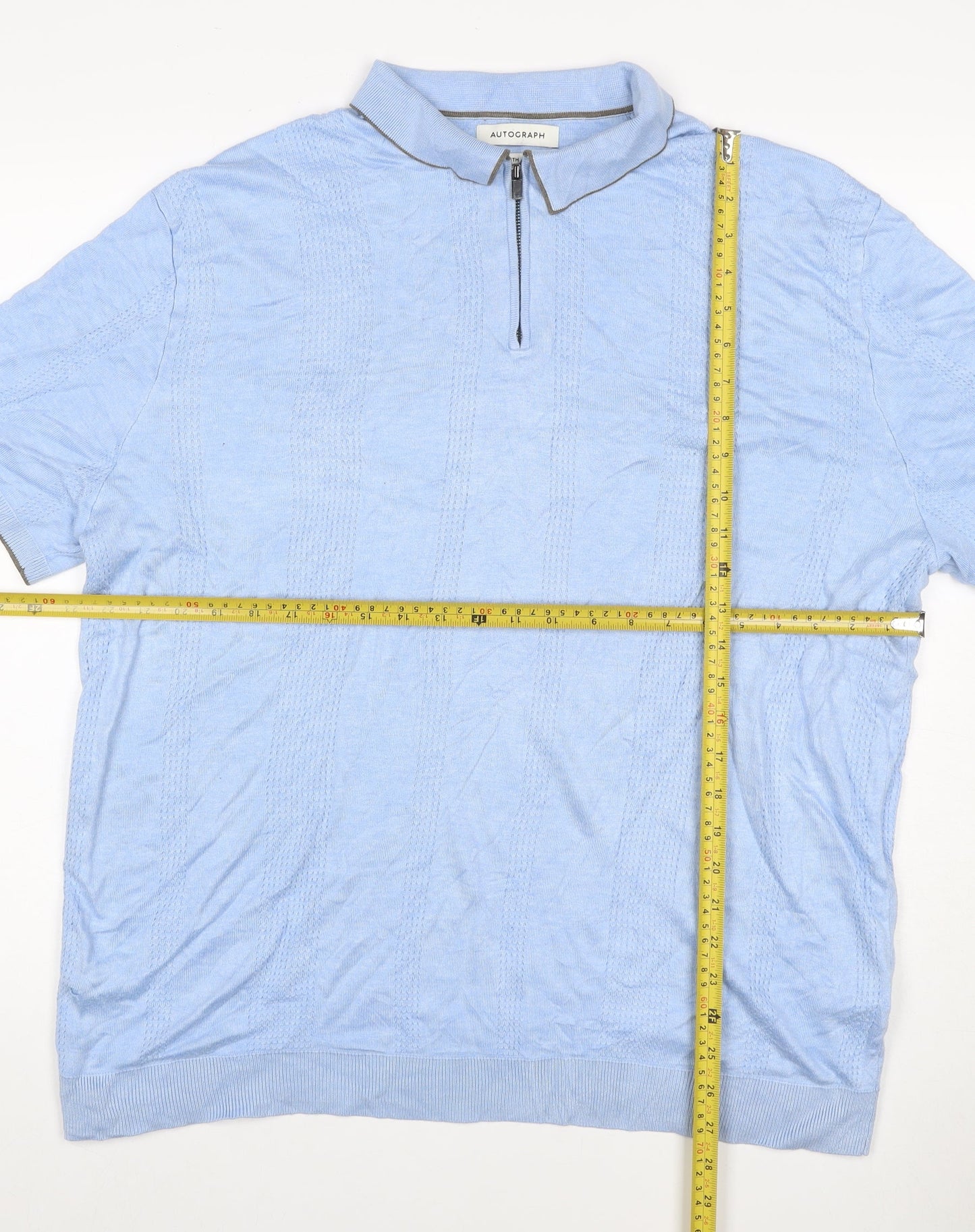 Autograph Men's Blue 2XL Short Sleeve 1/4 Zip Textured Knit Polo