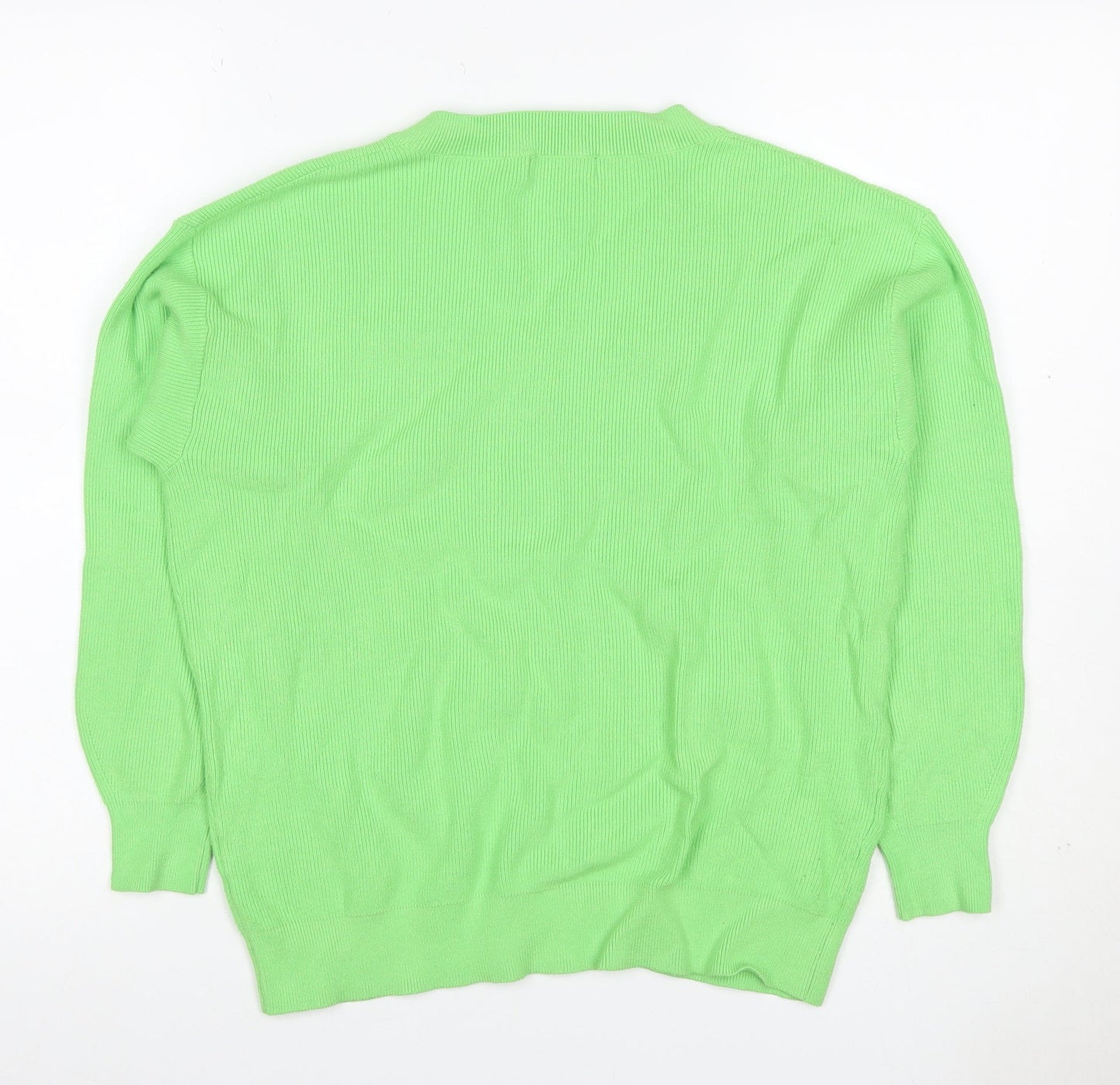 Marks and Spencer Women Green M V-Neck Ribbed Knit Long Sleeve Jumper
