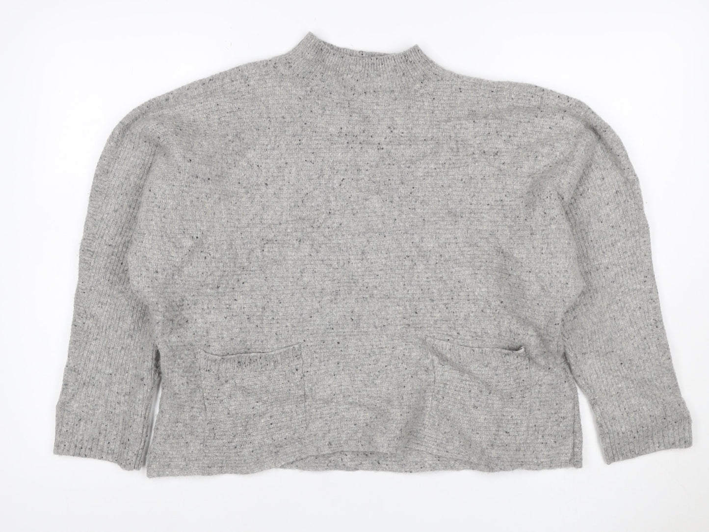 White Stuff Women’s Grey Wool Silk Mock Neck Pocket Jumper UK 16