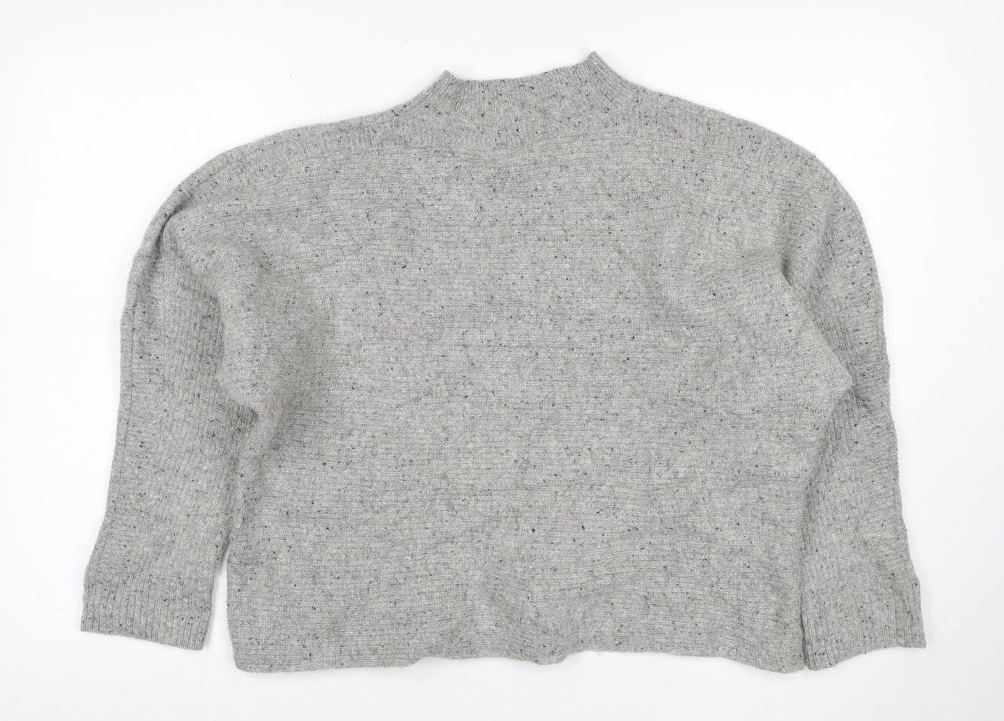 White Stuff Women’s Grey Wool Silk Mock Neck Pocket Jumper UK 16