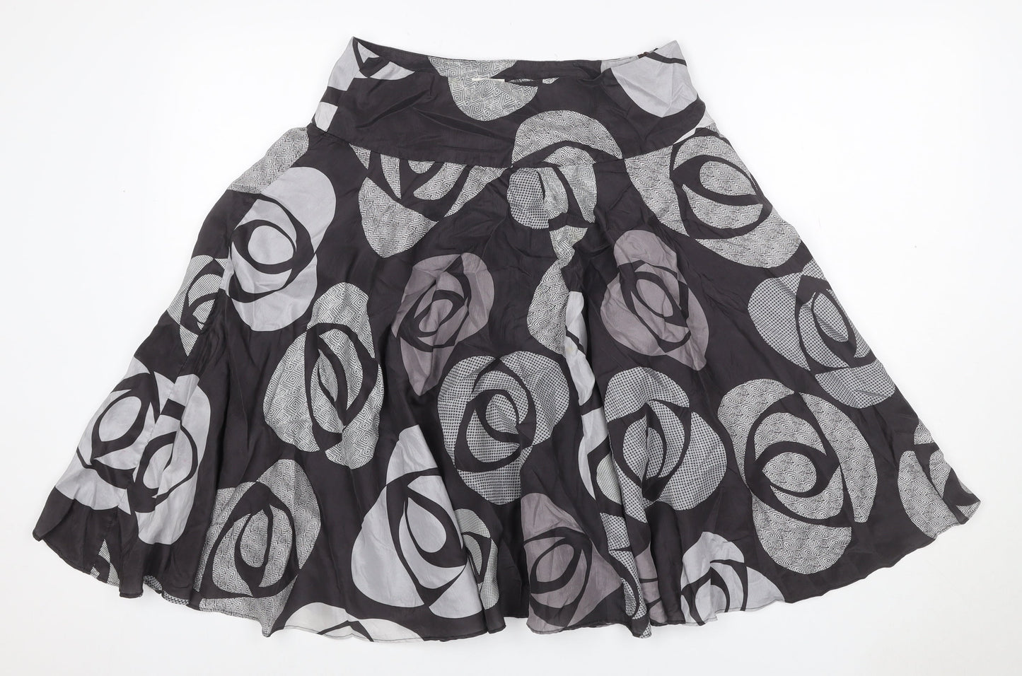 Phase Eight Women Black Grey Silk Floral A-Line Skirt UK 12 Lined