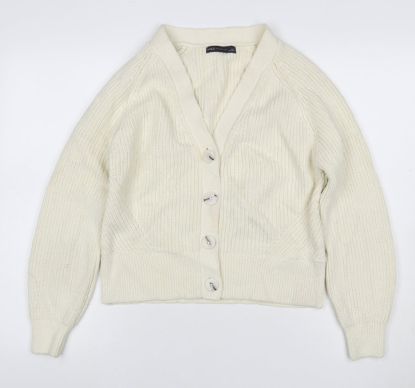 Marks and Spencer Women Ivory UK 14 Chunky Knit V-Neck Cardigan