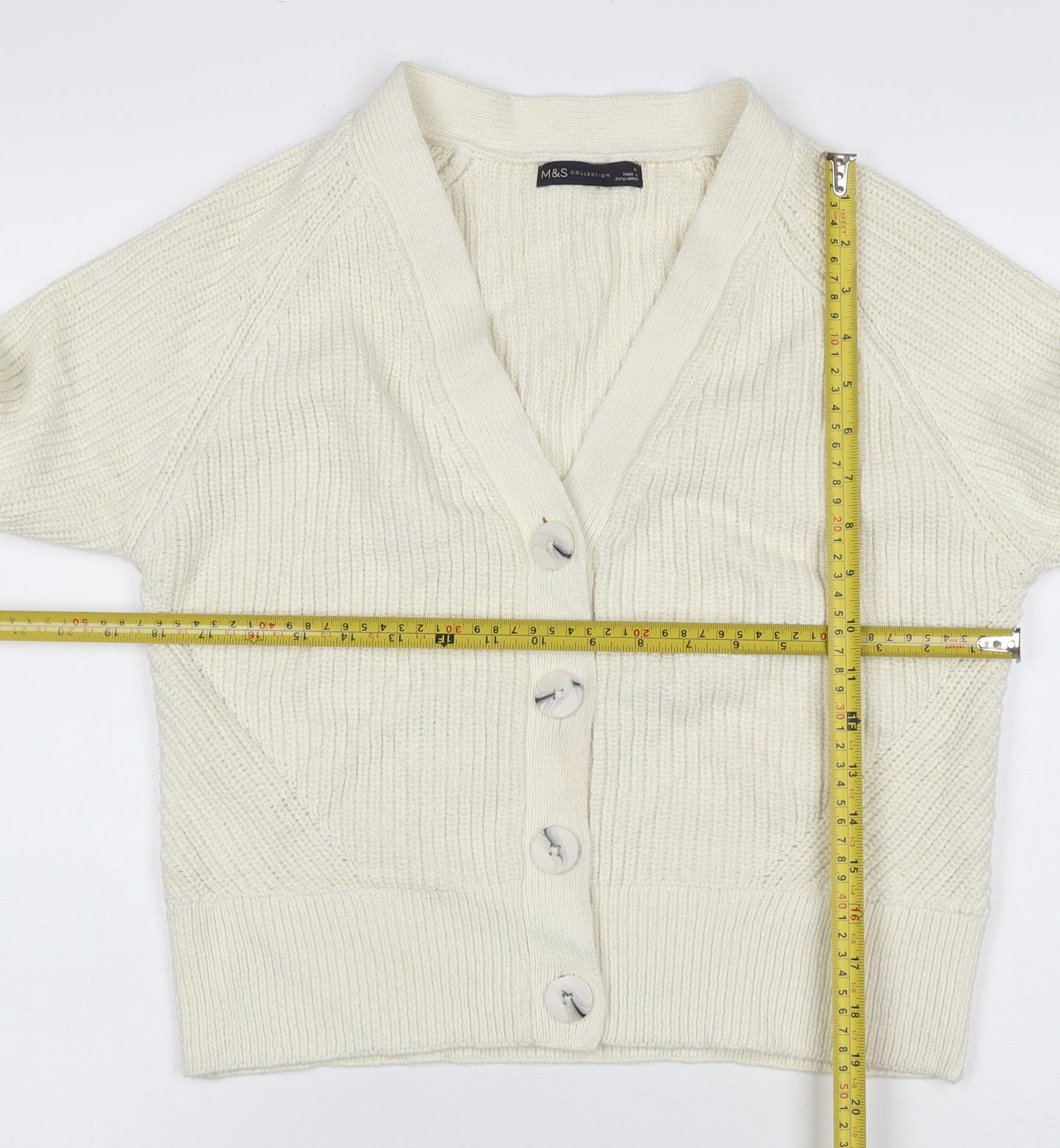 Marks and Spencer Women Ivory UK 14 Chunky Knit V-Neck Cardigan