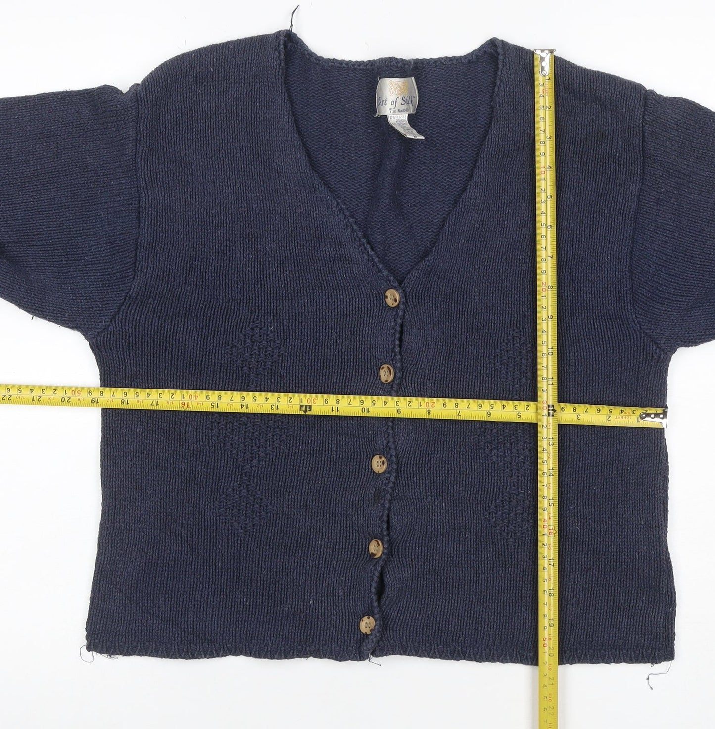 Art of Silk Women’s Blue M Silk Cotton V-Neck Button Cardigan