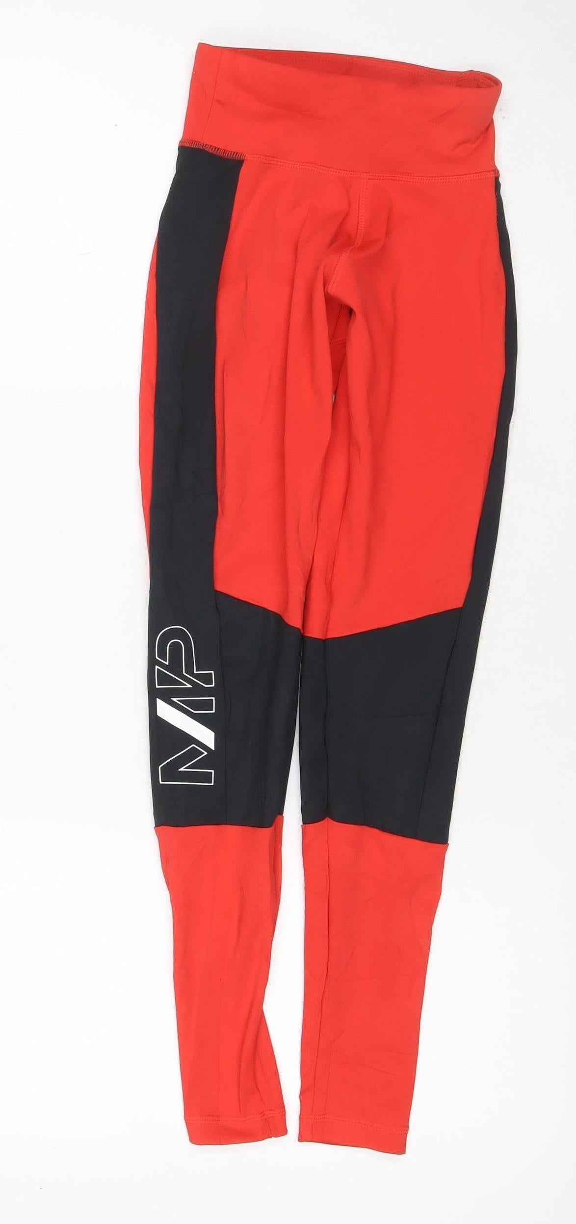 Myprotein Women Red Black Colourblock XS Gym Training Leggings