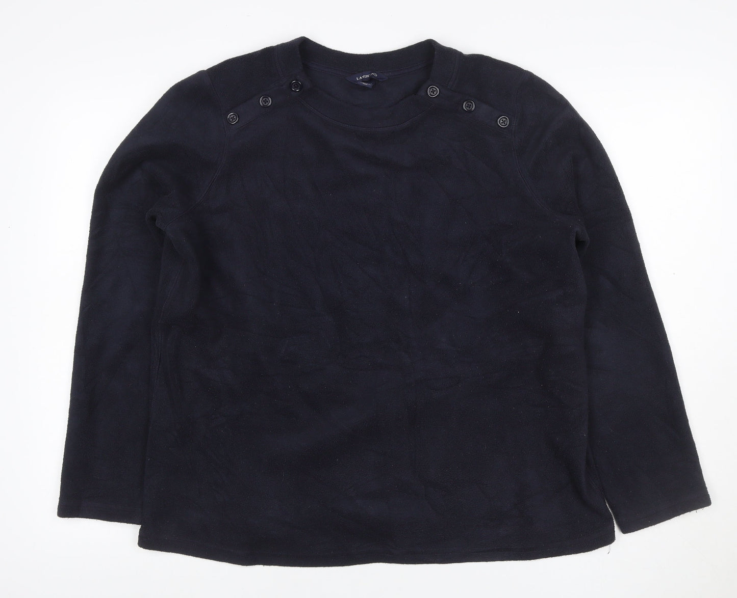 Lands' End Women’s Navy Blue L Fleece Button Shoulder Sweatshirt