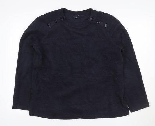 Lands' End Women’s Navy Blue L Fleece Button Shoulder Sweatshirt