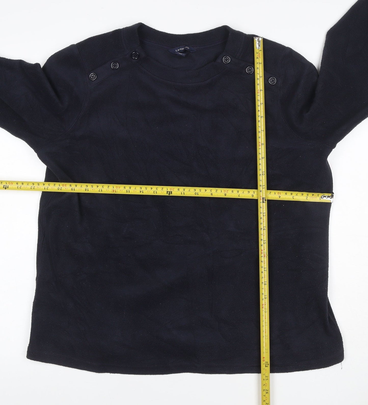 Lands' End Women’s Navy Blue L Fleece Button Shoulder Sweatshirt
