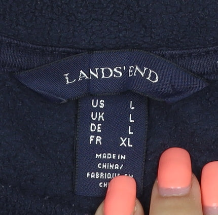 Lands' End Women’s Navy Blue L Fleece Button Shoulder Sweatshirt