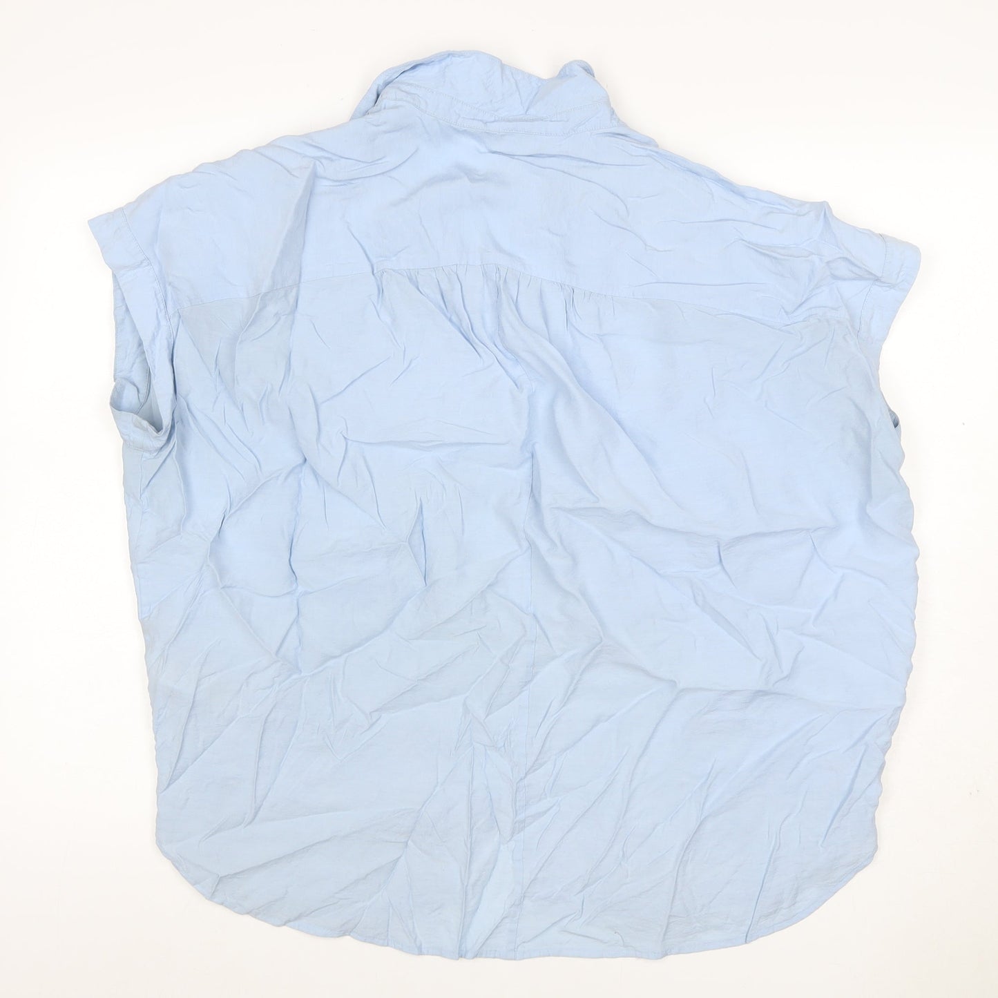 Whistles Women Blue L Cotton Short Sleeve Collared Button-Up Shirt
