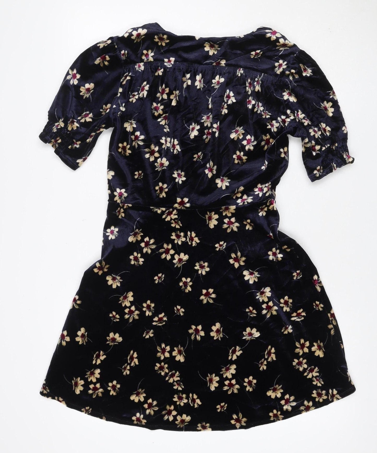 Topshop Women Blue Floral Velvet Fit & Flare Mini Dress UK 10