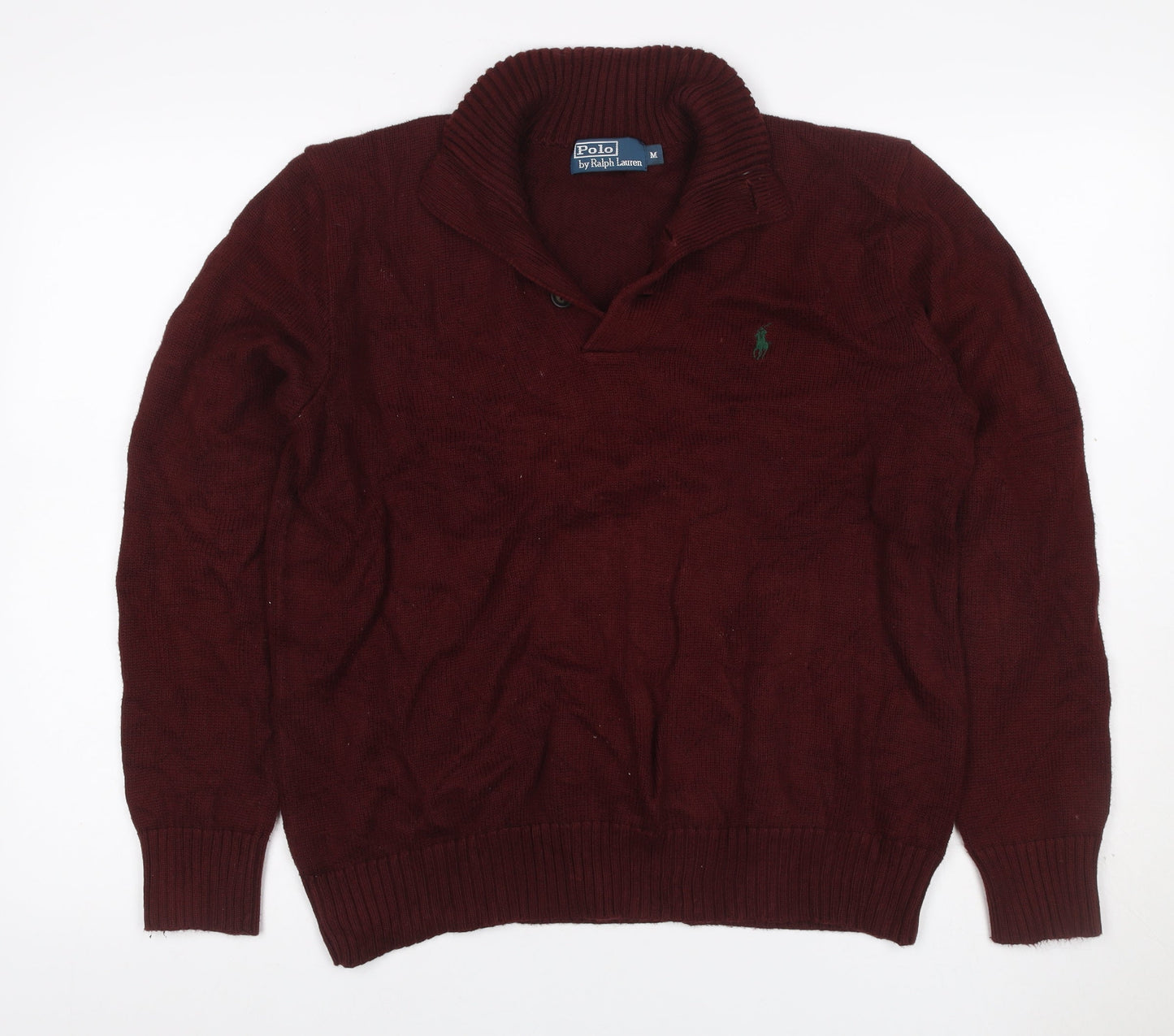 Polo Ralph Lauren Men Red M Cotton Knit Henley High Neck Jumper