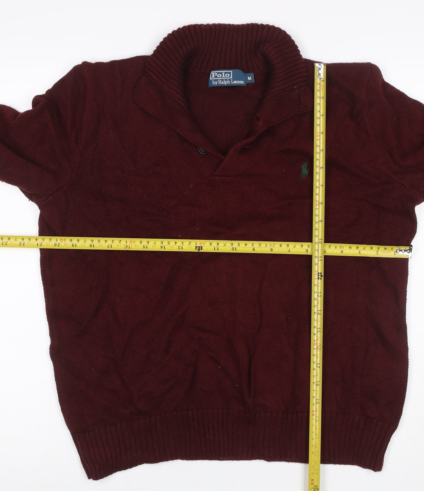 Polo Ralph Lauren Men Red M Cotton Knit Henley High Neck Jumper