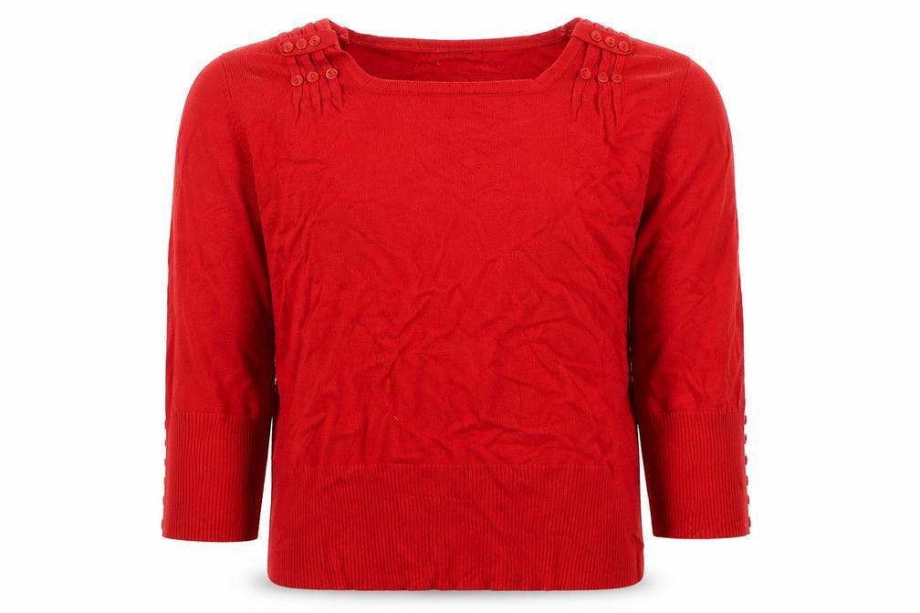 Front view of Roman Women’s Red, size UK 14, Square Neck Button Detail Knit Jumper