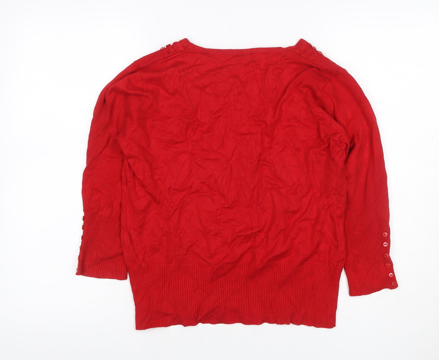 Roman Women’s Red Size 14 Square Neck Button Detail Knit Jumper