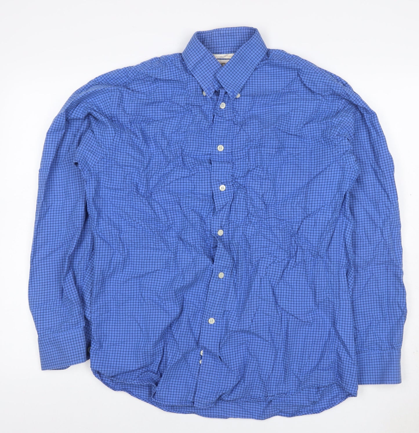 Vyella Men Blue M Check Cotton Modal Button-Down Long Sleeve Shirt
